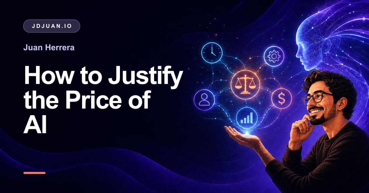 Social card for How to Justify the Price of AI, showing a person considering AI's trade-offs