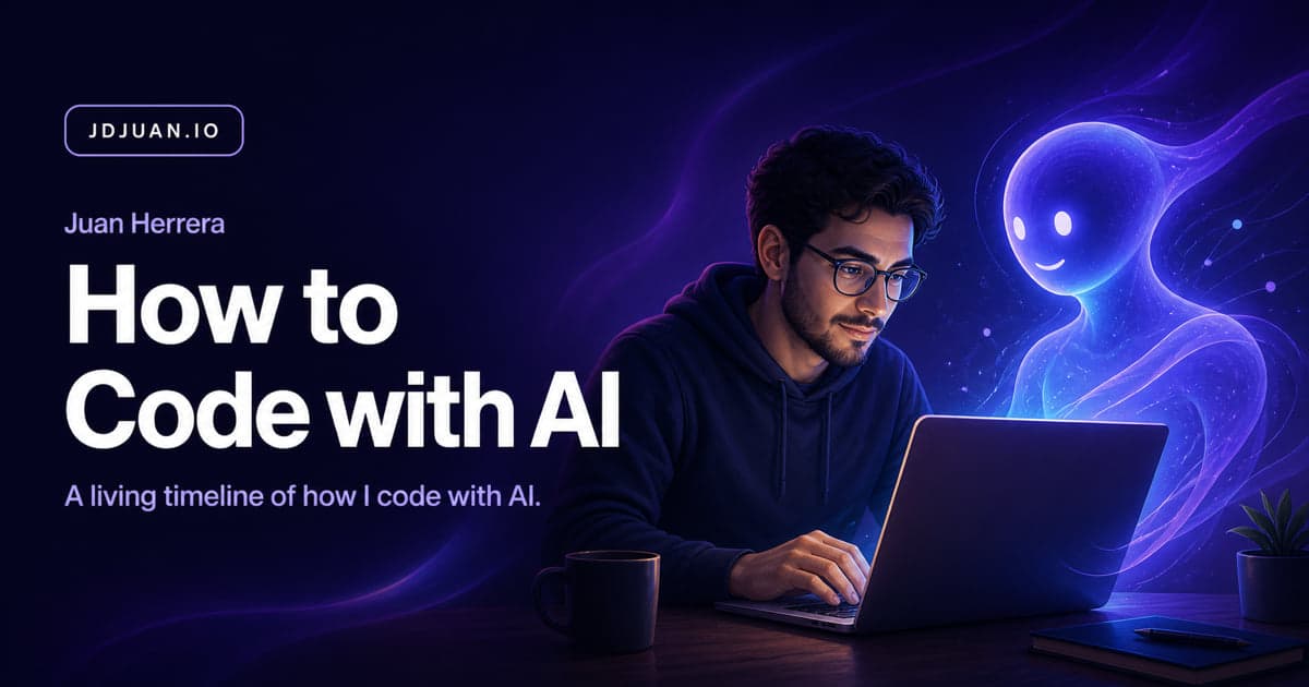 Social card for How to Code with AI, showing a developer collaborating with a luminous AI presence