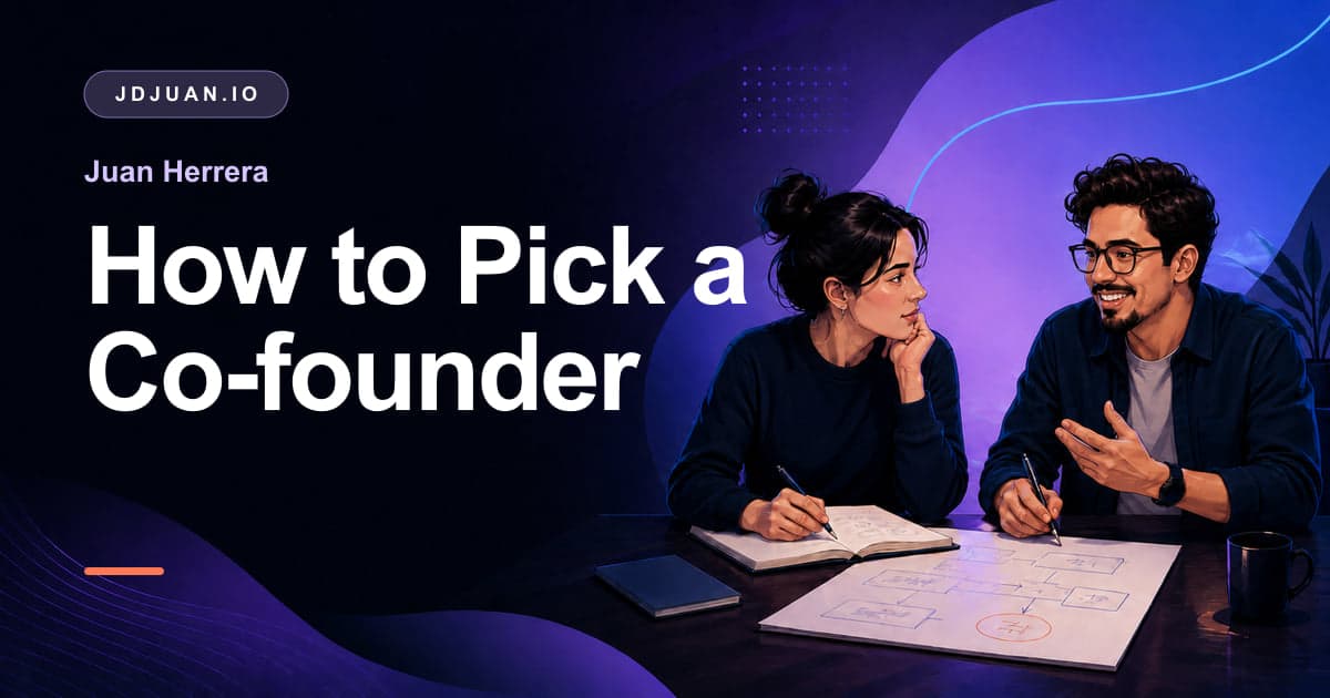 Social card for How to Pick a Co-founder, showing two collaborators comparing plans