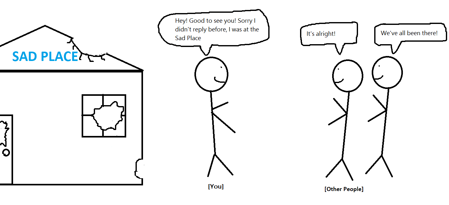 A person emerging from the Sad Place and reconnecting with life